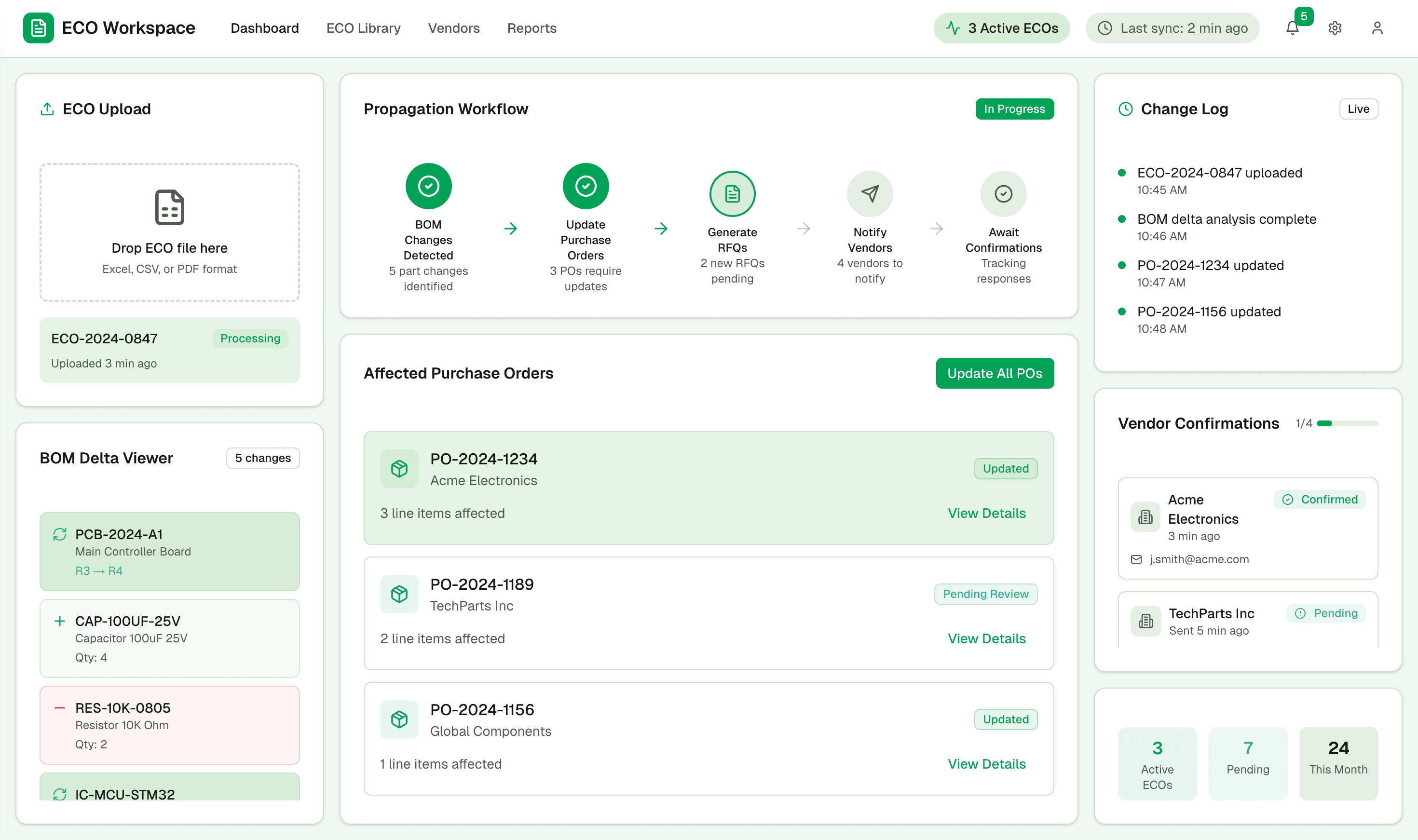 Instant ECO Propagation to Purchasing & Vendors