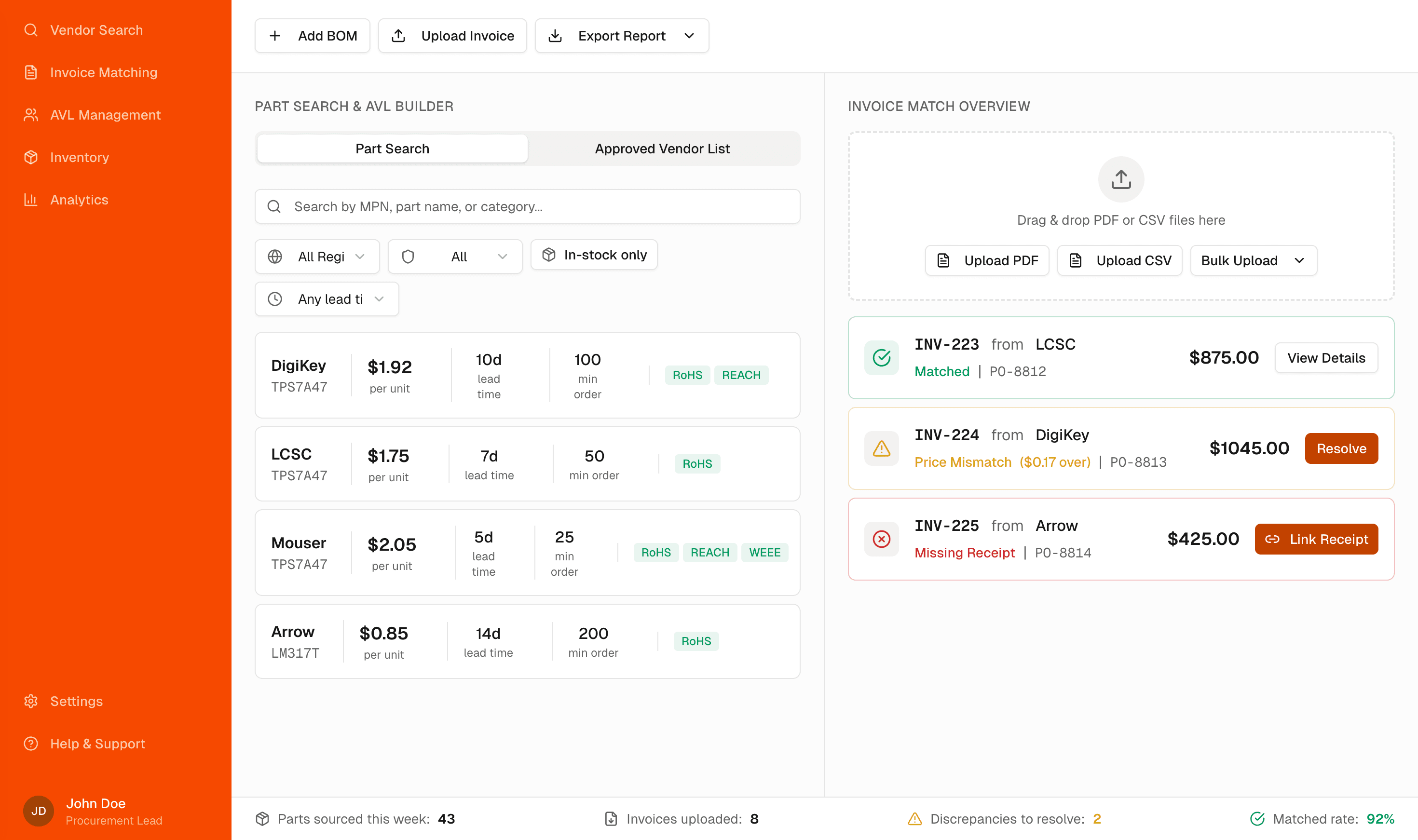 Integrated Vendor Search & Invoice Match