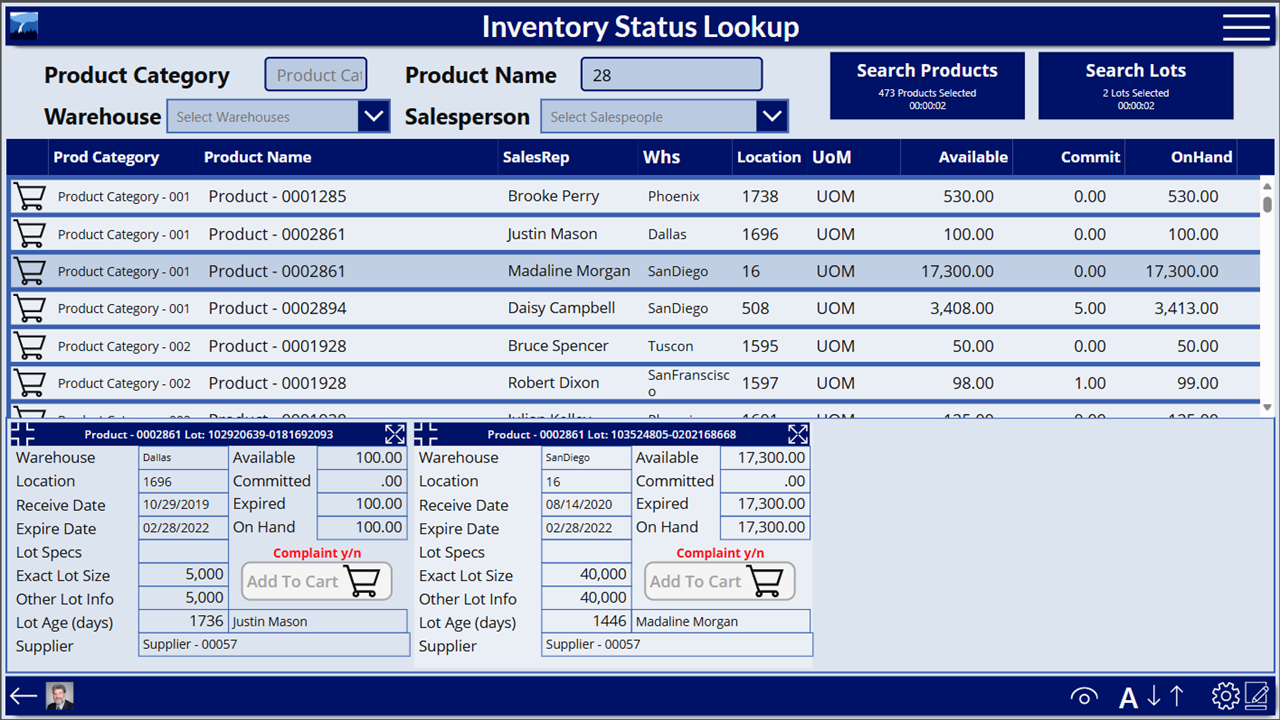 legacy ERP inventory management interface